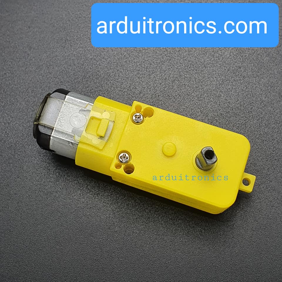 Metal Gear Motor (เฟืองโลหะ 100%) - อัตราทด 1:90 ความเร็วรอบ 96 rpm แกนข้างเดียว กรอบสีเหลือง