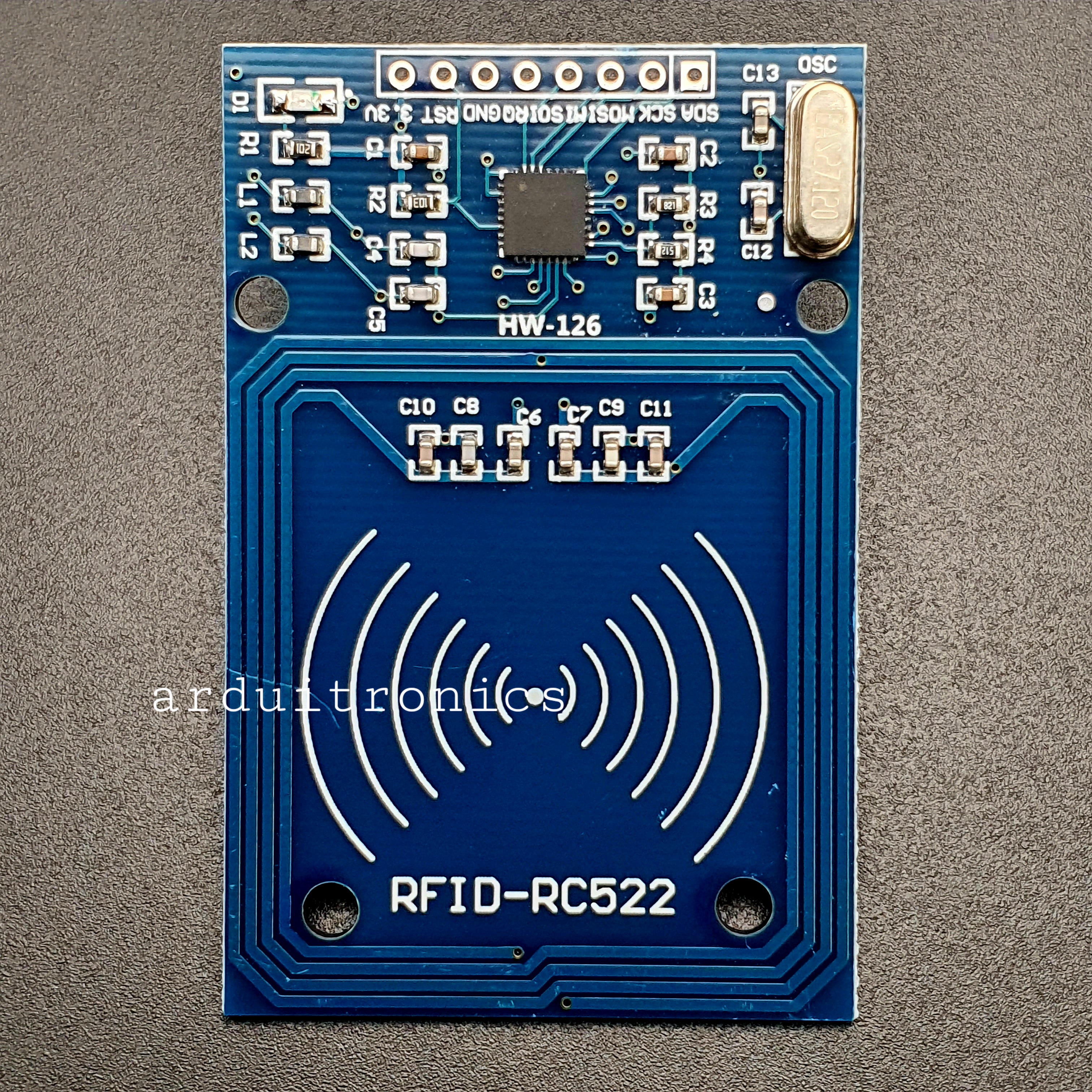 โมดูลอ่านบัตร RFID Card Reader/Detector Module Kit (RC522) พร้อม Tag Card และ Tag พวงกุญแจ PCB สีน้ำเงิน