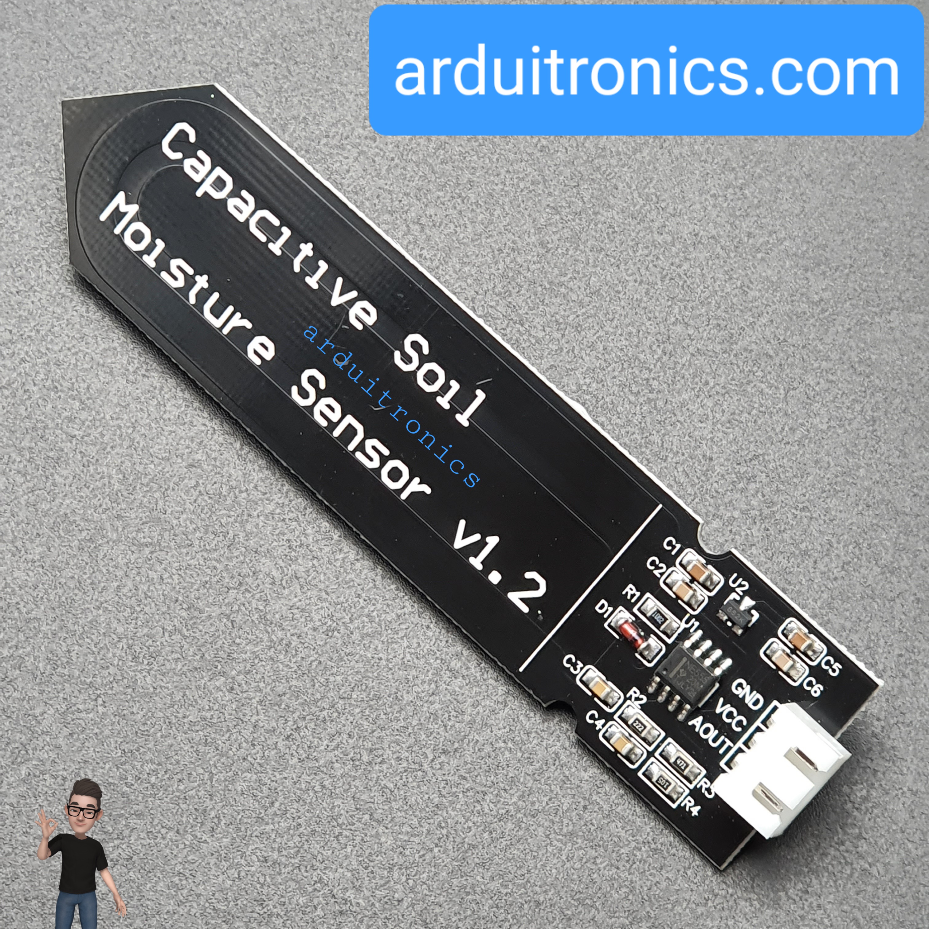 เซ็นเซอร์วัดความชื้นในดินแบบสัมผัส Capacitive Soil Moisture Sensor + สาย cable