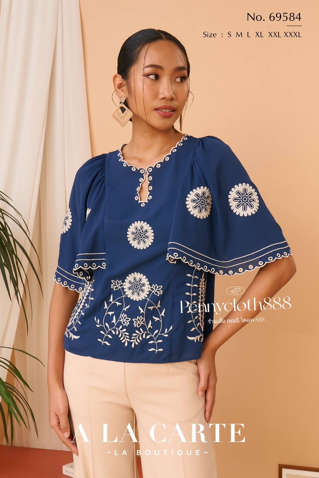 69584 เสื้อ Alacarte จอร์เจียแขนสั้น งานปัก มีซับใน สีกรม สีแดง สีน้ำตาล