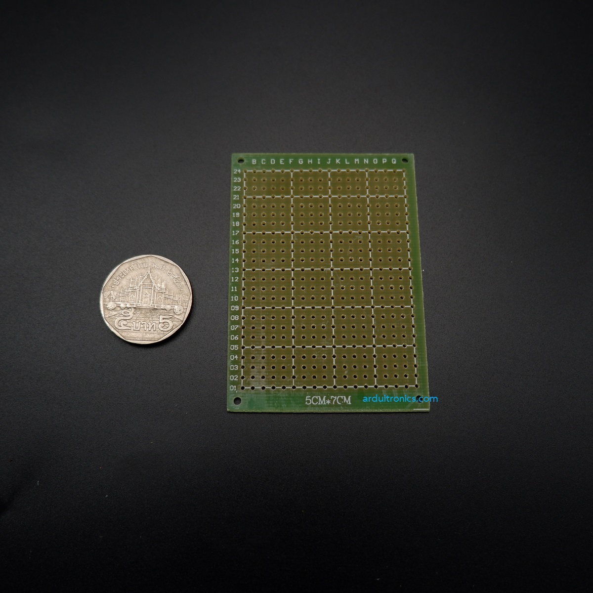 แผ่นปริ๊นอเนกประสงค์ Prototype PCB Board 1 ด้าน 5x7 cm สีเขียว (แผ่น PCB ไข่ปลา 1 หน้า)