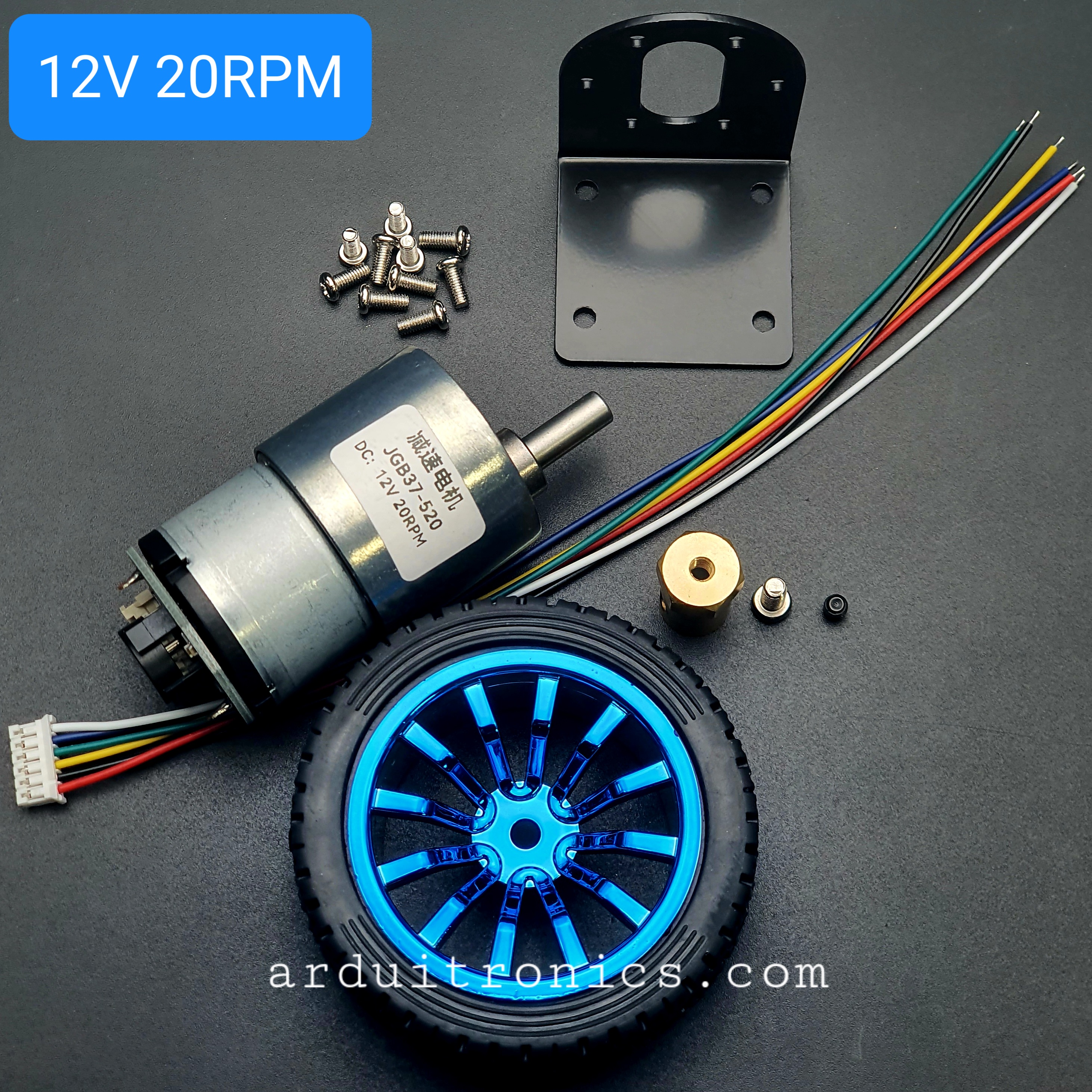 JGB37-520 Encoder Motor Set Kit 6mm Shaft with Mounting Bracket มอเตอร์เกียร์ DC 12V ความเร็วรอบ 20 RPM