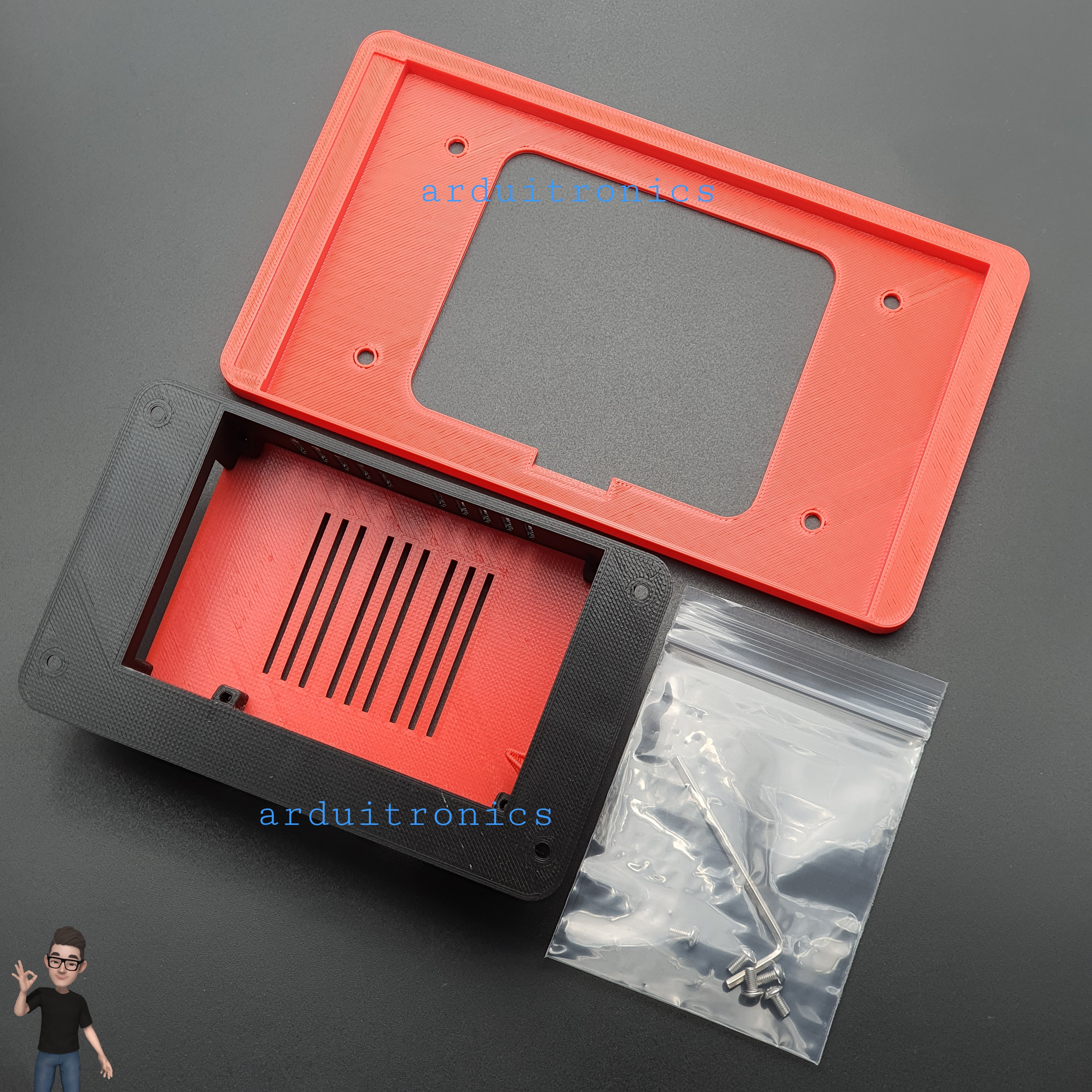 3D Printed Screen Case (Red) for Raspberry Pi Official 7 inch LCD Touchscreen