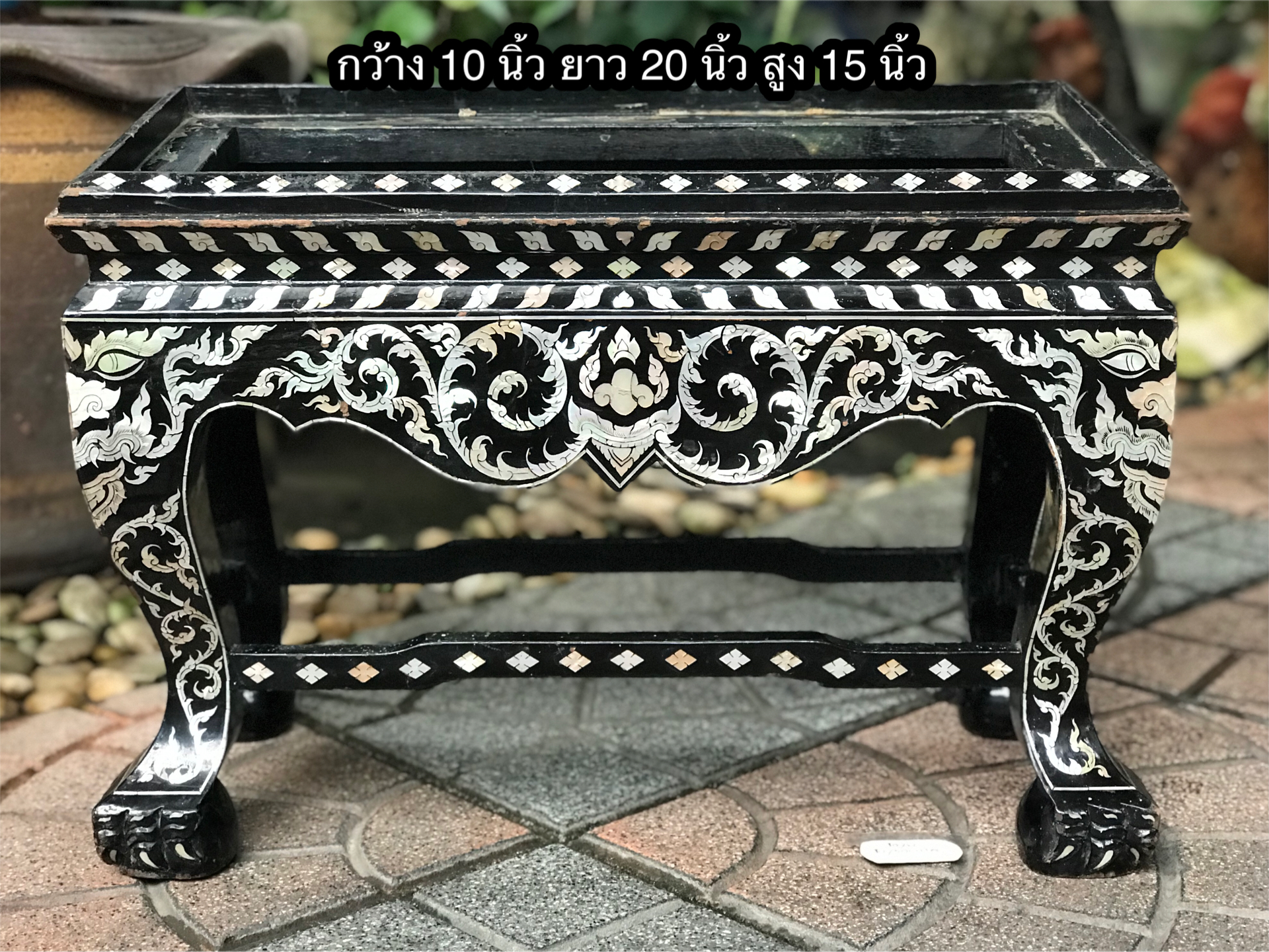 Antique ที่กราบพระไม้ประดู้ฝังมุก โต๊ะกราบพระขาสิงห์ไม้หนาๆ แข็งแรง ไม่โยก ไม่ผุ