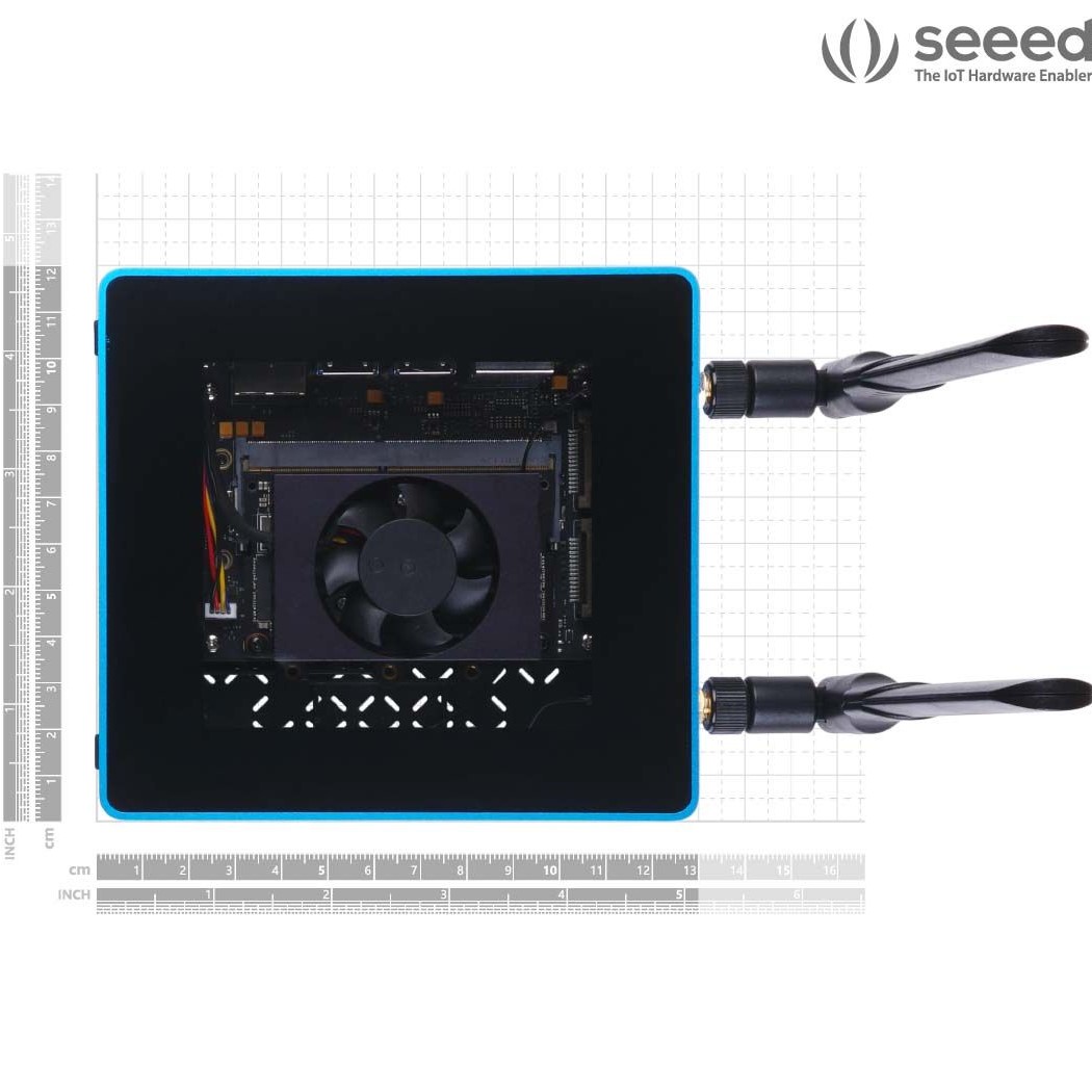 [สินค้า Pre-order] Jetson SUB Mini PC-Blue with Jetson Xavier NX Module, Aluminium Case with Cooling Fan, 128GB SSD, WiFi, Antennas and pre-installed JetPack System - Seeed Nvidia