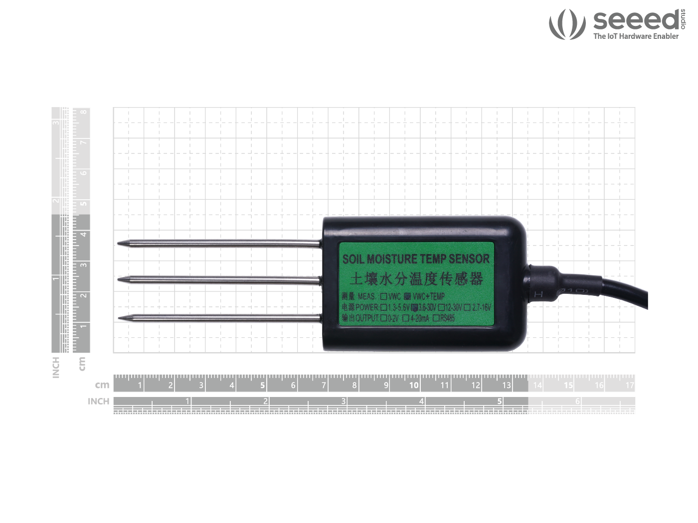 Industrial Soil Moisture & Temperature Sensor MODBUS-RTU RS485, 0-2V Analog Voltage (S-Soil MT-02A) - แท้จาก seeedstudio