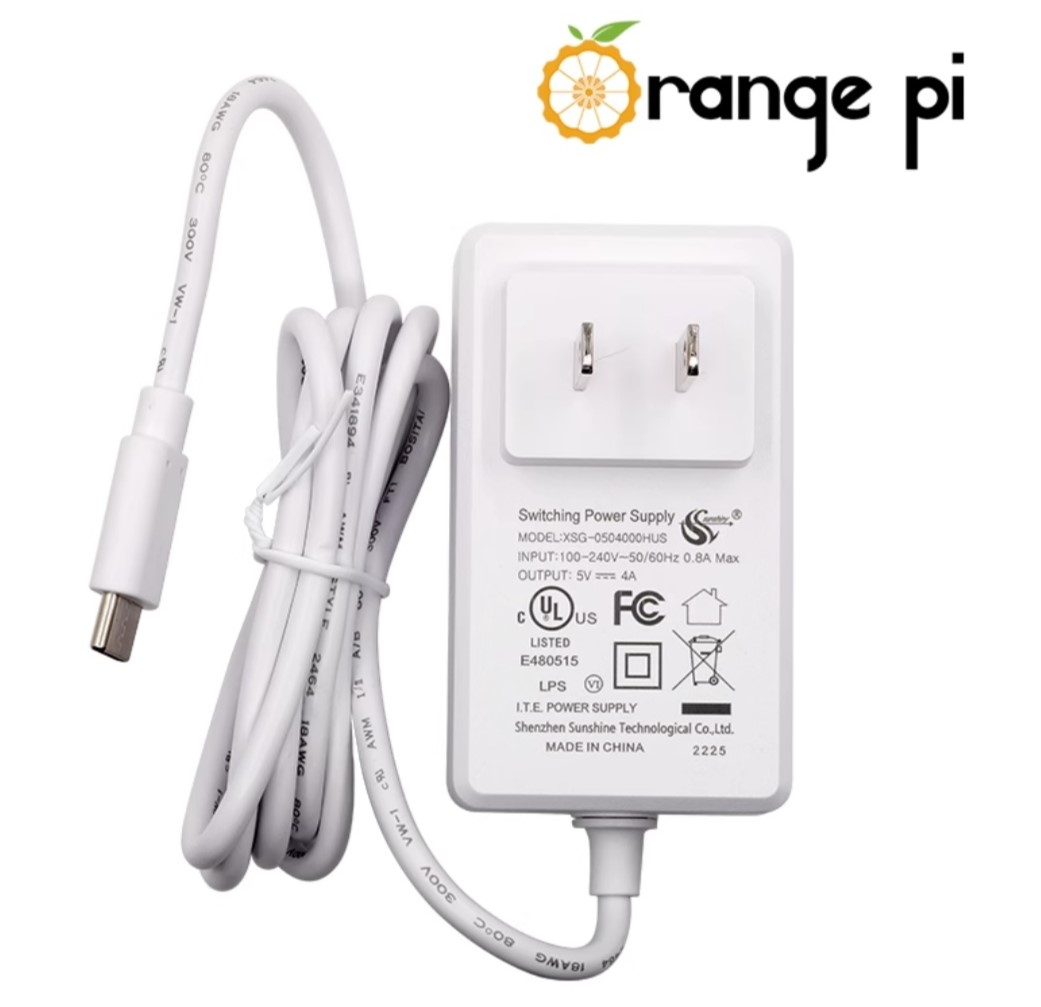 Orange Pi Power Supply 5V 4A (US Plug, USB Type-C)