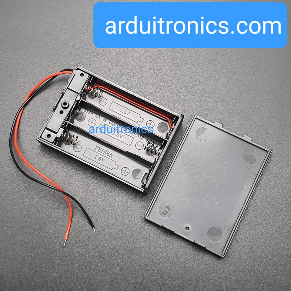 Battery Box รางถ่าน 3 ก้อน AA 4.5V (ก้อนละ 1.5V) แบบมีฝาปิด และมีสวิทช์เปิดปิด