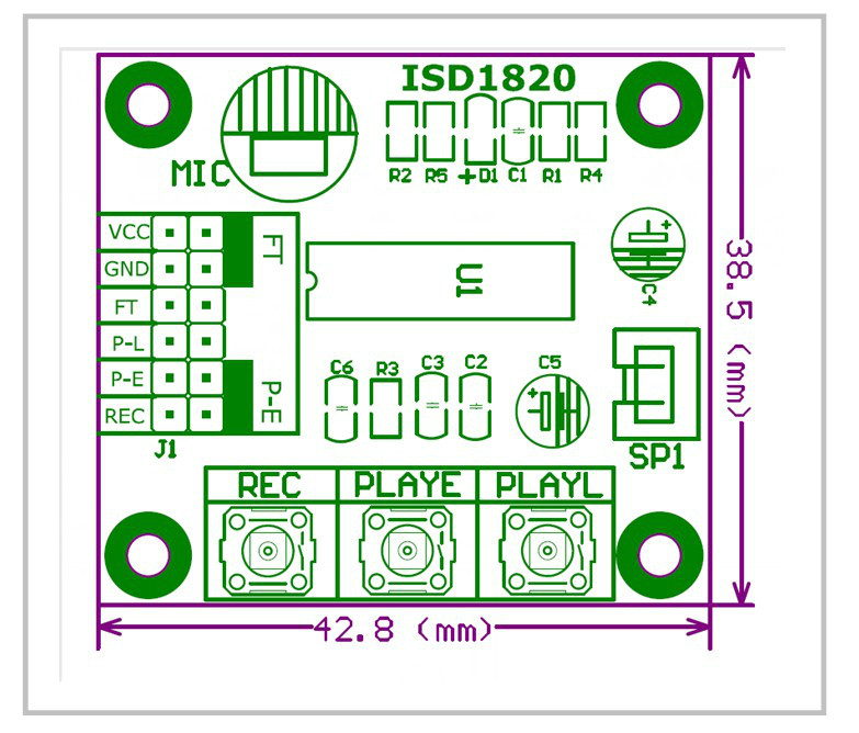 ISD1820 - Voice and Sound Record with Playback Module + on-board microphone และ ลำโพง 0.5W