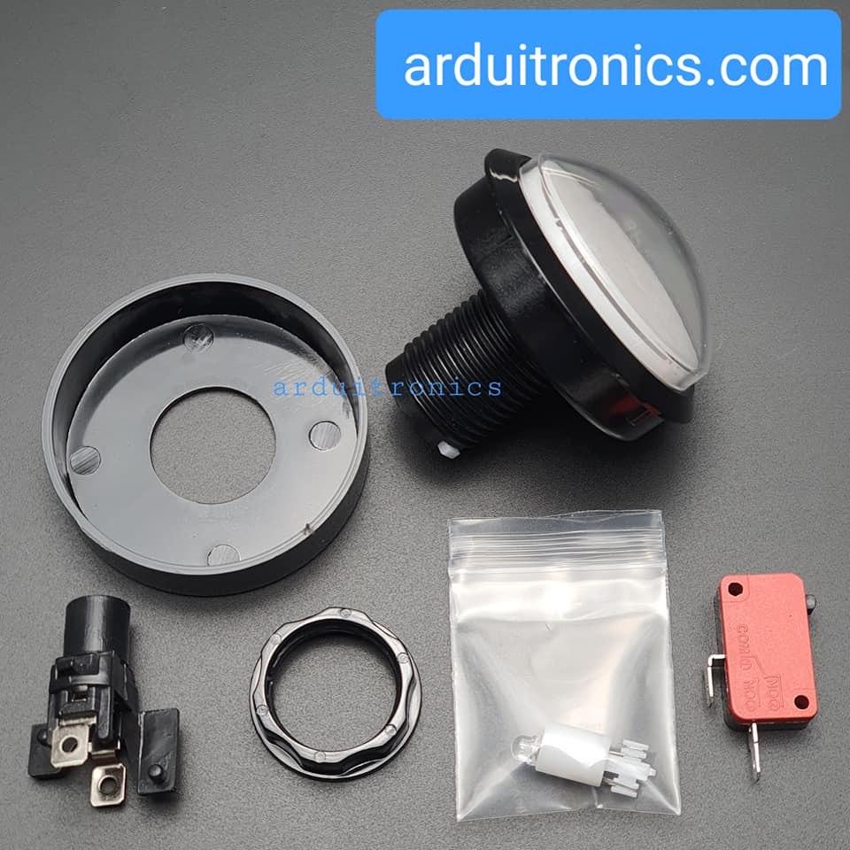 ปุ่มกดตู้เกม สวิตช์กดติดปล่อยดับขนาดใหญ่ 60mm พร้อมไฟ LED สีขาว