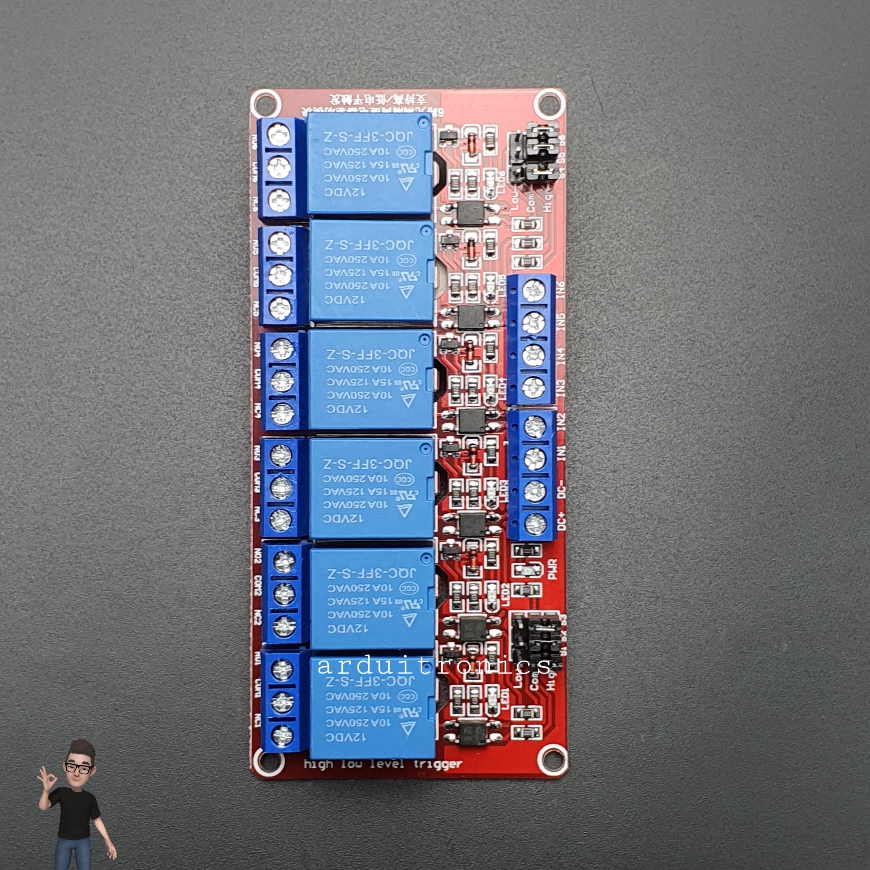 6 Channel Relay Module High/Low Level Trigger (12V) - Red PCB