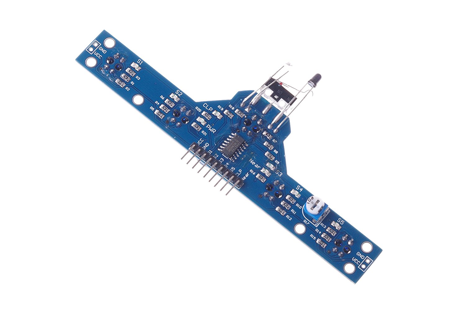 5-Way Infrared Line Tracking bfd-1000 (แบบมีเซ็นเซอร์ตรวจจับสิ่งกีดขวางและสวิทช์ตรวจการชนด้านหน้า) - โมดูลตรวจจับเส้นสำหรับ Smart Car