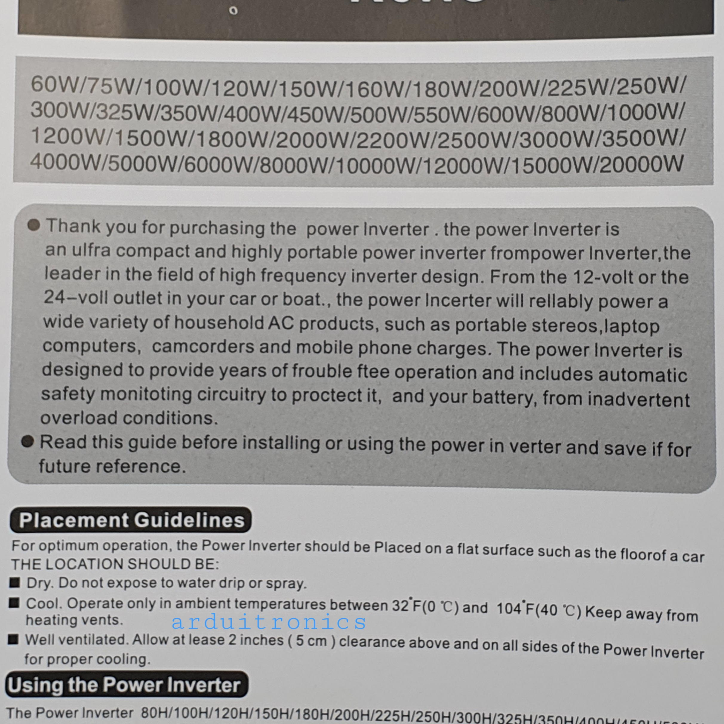 DC to AC Power Inverter 1000W 12VDC to 220VAC 50 Hz (modified Sine Wave) สีดำ