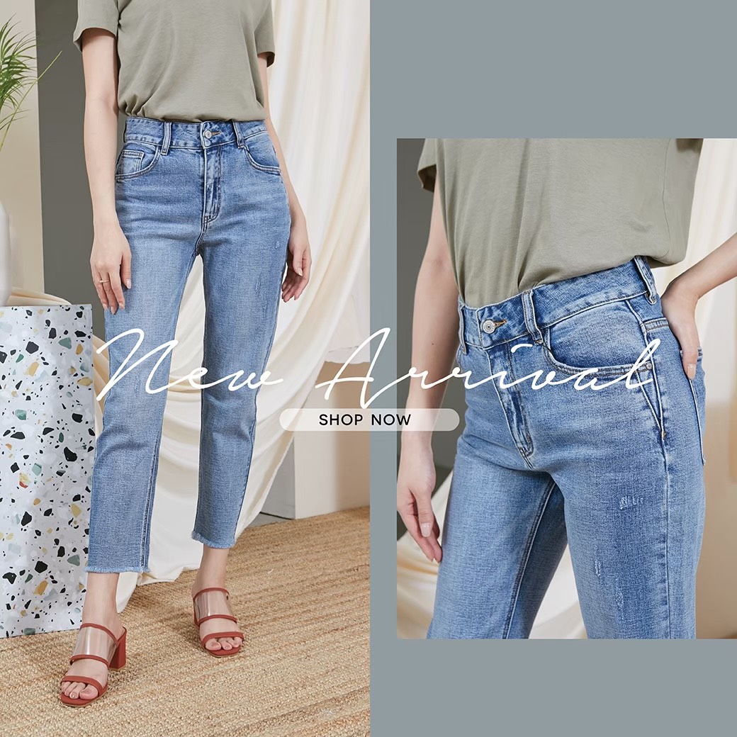 A La Carte Jeans 👖 กางเกงยีนส์ทรง Mom ช่วงสะโพกพรางหุ่นดี เนื้อผ้าหนาพอดี ลายยีนส์เฟดสวย ผ้ายืดเยอะ ใส่สบาย ปลายขาจะเป็นตัดแบบไม่กุ๊นขอบ ใส่แบบปล่อย หรือพับปลายขาขึ้นได้ ทรง 9 ส่วนค่ะ size 26 ( เอวจริง 28)/ 36 , (สอบถามก่