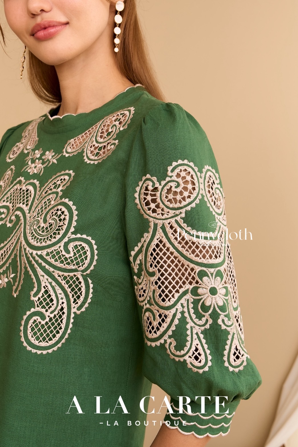 69862 เสื้อ A La Carte ลินินผสมคอตตอน งานปักฉลุ มีซับ เนื้อดีใส่สบาย by PENNY CLOTH