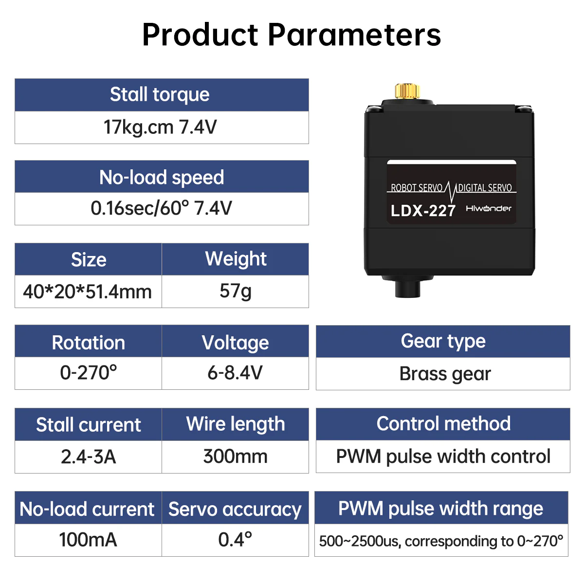 Hiwonder LDX-227 Full Metal Gear Digital Servo with Dual Ball Bearing for Robot(Control Angle 270) - without Bracket
