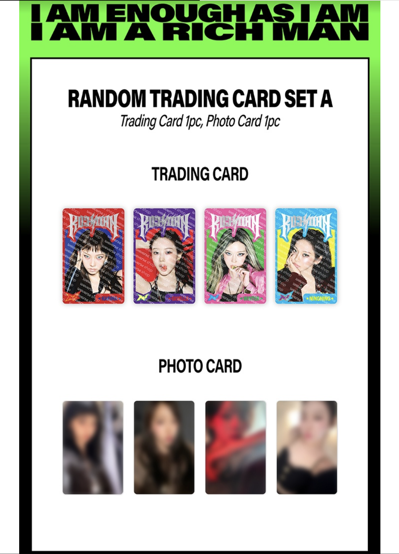 aespa -aespa WEEK RichMan POP-UP OFFICIAL MD ONLINE -RANDOM TRADING CARD SET A.สุ่ม อย่างละ 1 . ใบ