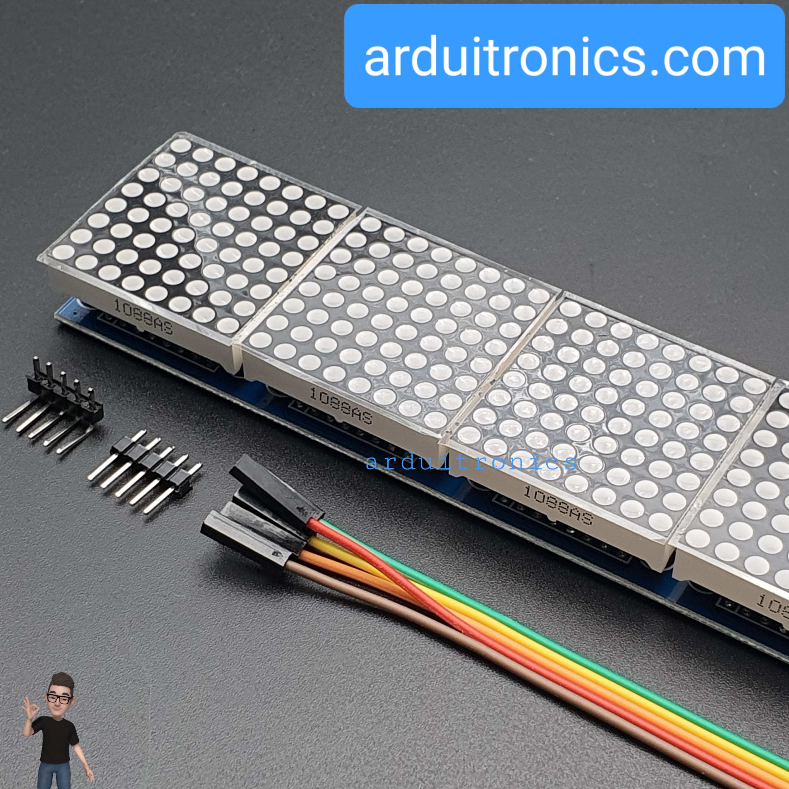 [สีแดง] LED Matrix Driver MAX7219 IC Driver Module + LED Dot Matrix 8x8 ขนาด 32mm x 32mm 8 ชุด (1 x 8)