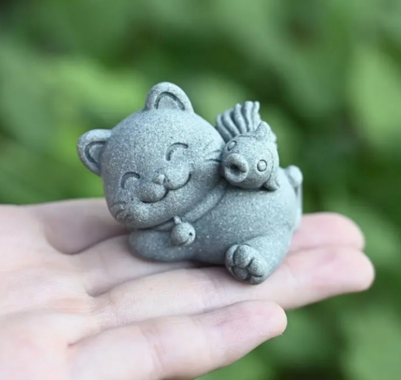 แมวหินทรายเรซิ่น 4 ชิ้น แมวการ์ตูน4cm