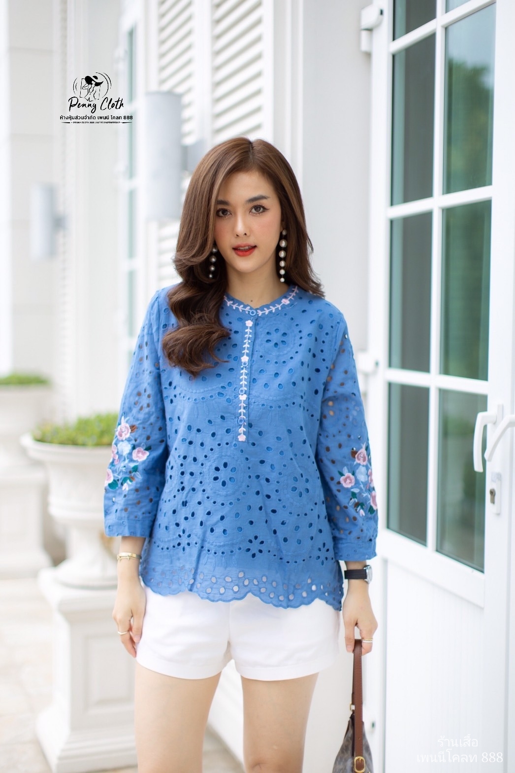 P10A เสื้อผ้าฝ้ายญี่ปุ่น งานปักฉลุ งานปักดอกไม้ มีซับใน ขนาดอก 44 นิ้ว สีฟ้า ชมพู เขียว ขาว ดำ