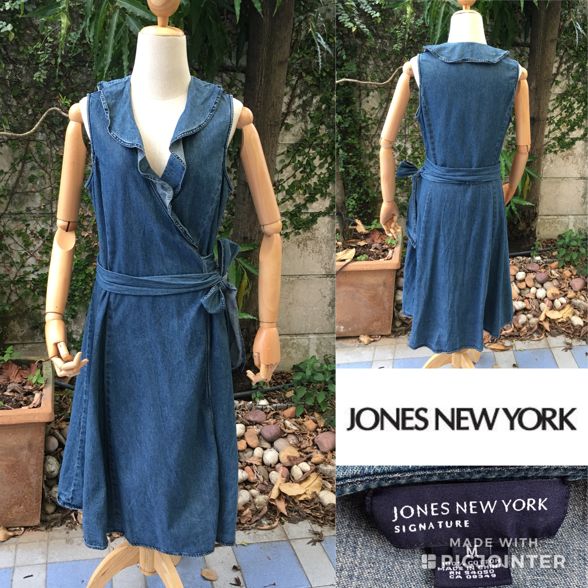 2sis1bro แบรนด์แท้ Jones New York Signature เดรสยีนส์ ทรงกิโมโน มือสอง พร้อมส่ง sz M