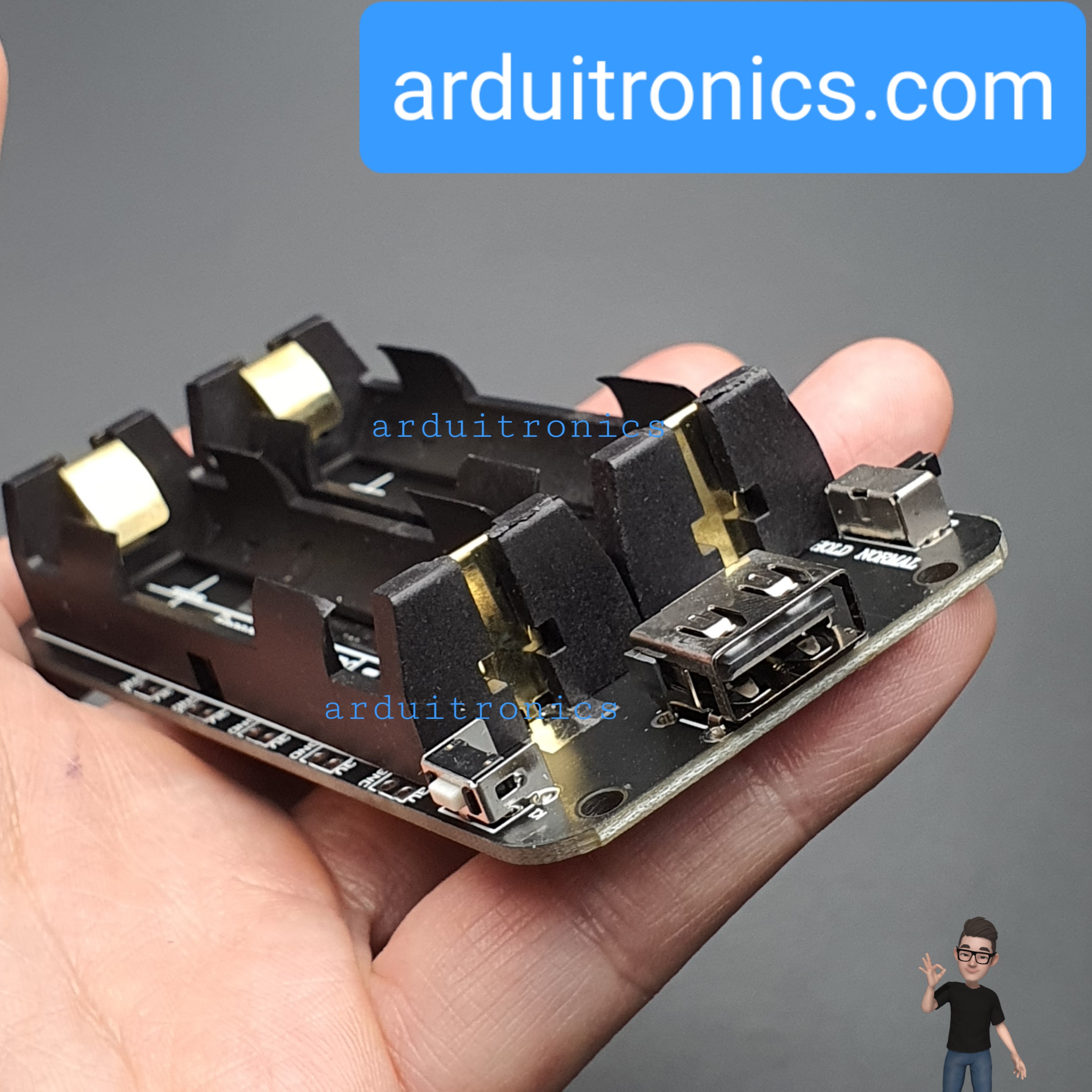 โมดูลชาร์จแบตเตอรี่ 18650 แบบ 2 ก้อน พร้อมช่องจ่ายไฟ USB Battery Shield V3 สำหรับ Raspberry Pi WEMOS Arduino ESP8266