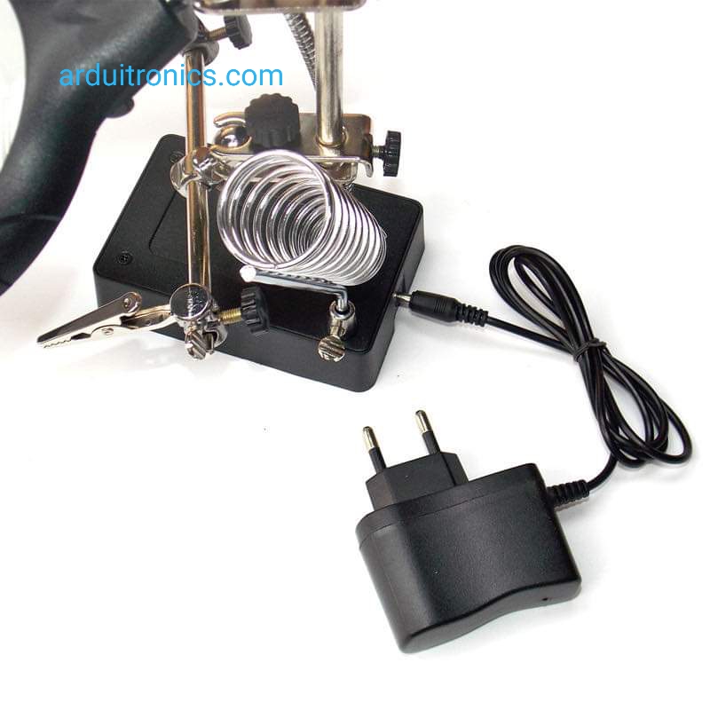 LED Third Hand Tool with Magnifying Glass ตัวช่วยจับแผ่นปริ๊น ที่จับแผ่นปริ๊น พร้อมแว่นขยายและที่วางหัวแร้ง