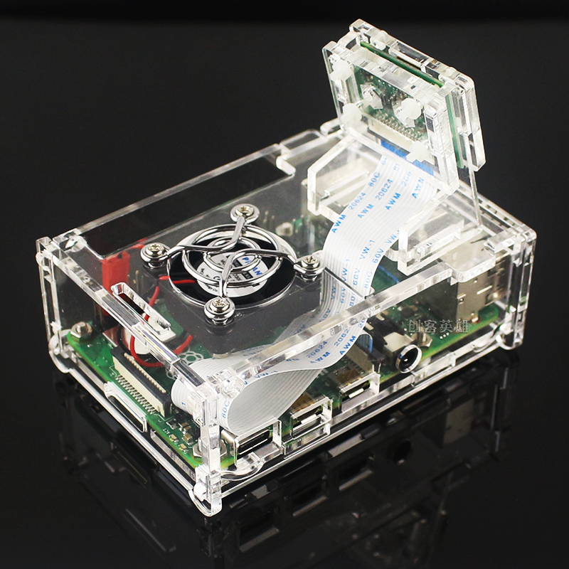 Raspberry Pi 4 Acrylic Transparent Case with Camera Bracket (support Cooling Fan)