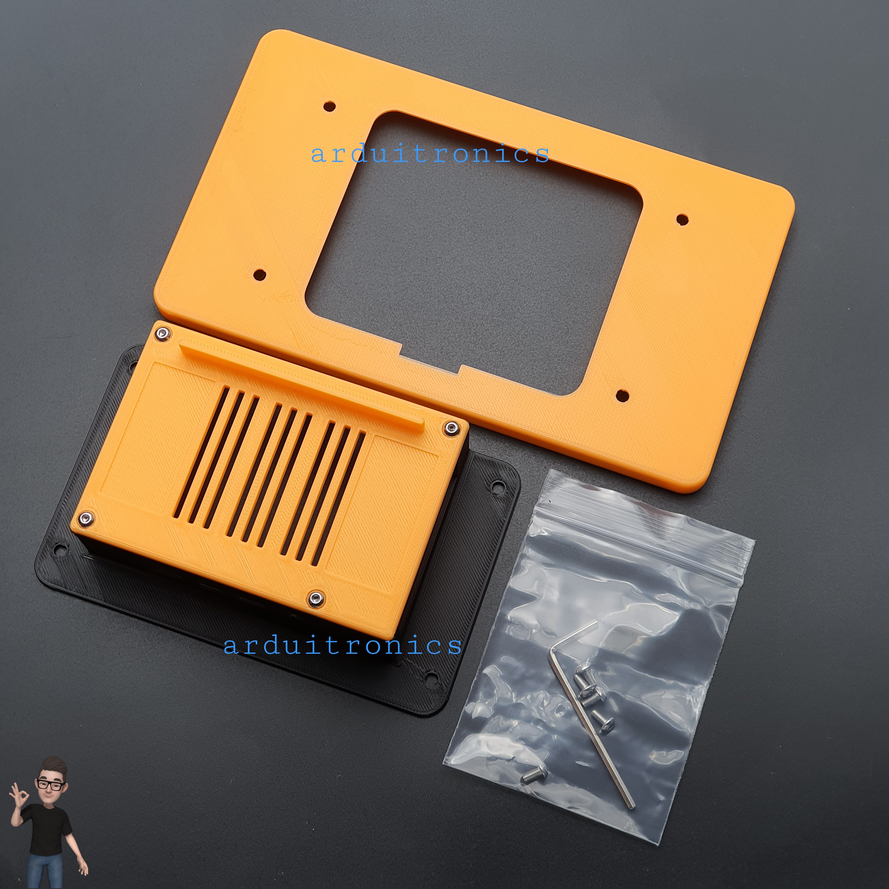 3D Printed Screen Case (Orange) for Raspberry Pi Official 7 inch LCD Touchscreen