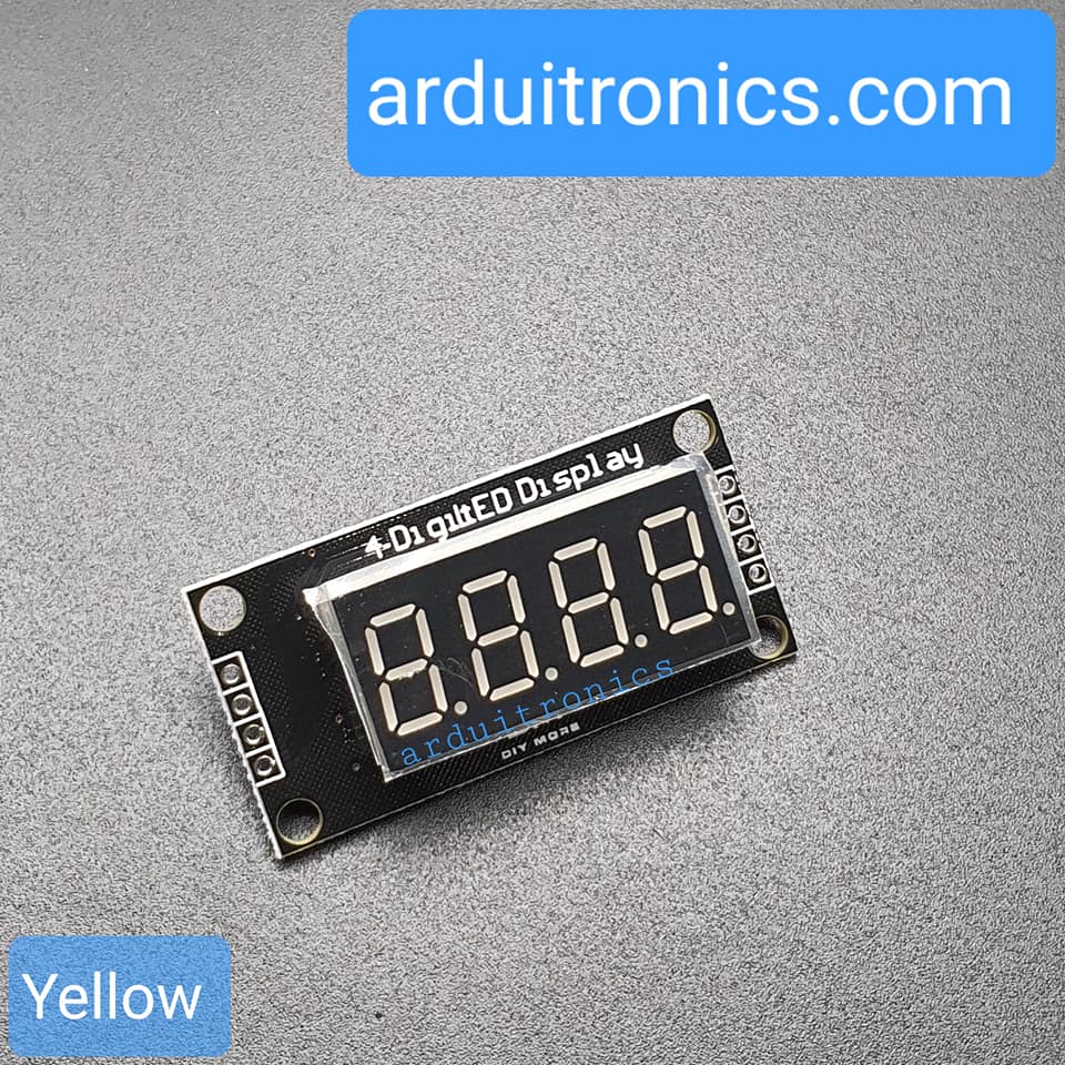 โมดูลแสดงค่าตัวเลข 4 หลัก สีเหลือง 7 Segment 4 Digit TM1637 Module Size 0.36"