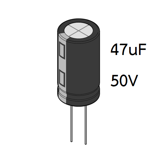 ตัวเก็บประจุ 47uF 50V ขนาด 6x12mm (pack ละ 10 ตัว)