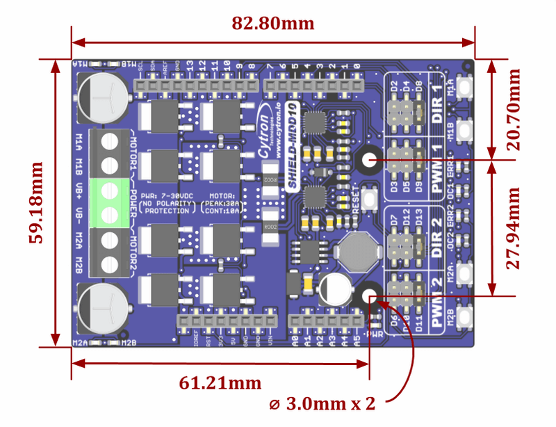 10Amp 7V-30V DC Motor Driver Shield for Arduino (2 Channels)