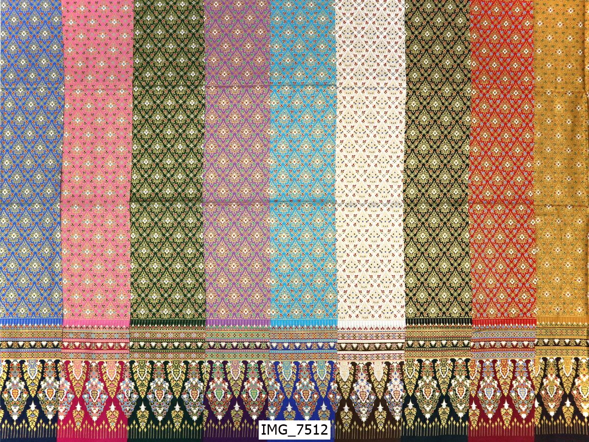 [bpy8665] ผ้าพิมพ์ทอง 1.8เมตร ลายไทย เชิงเดียว คอตต้อน 100%