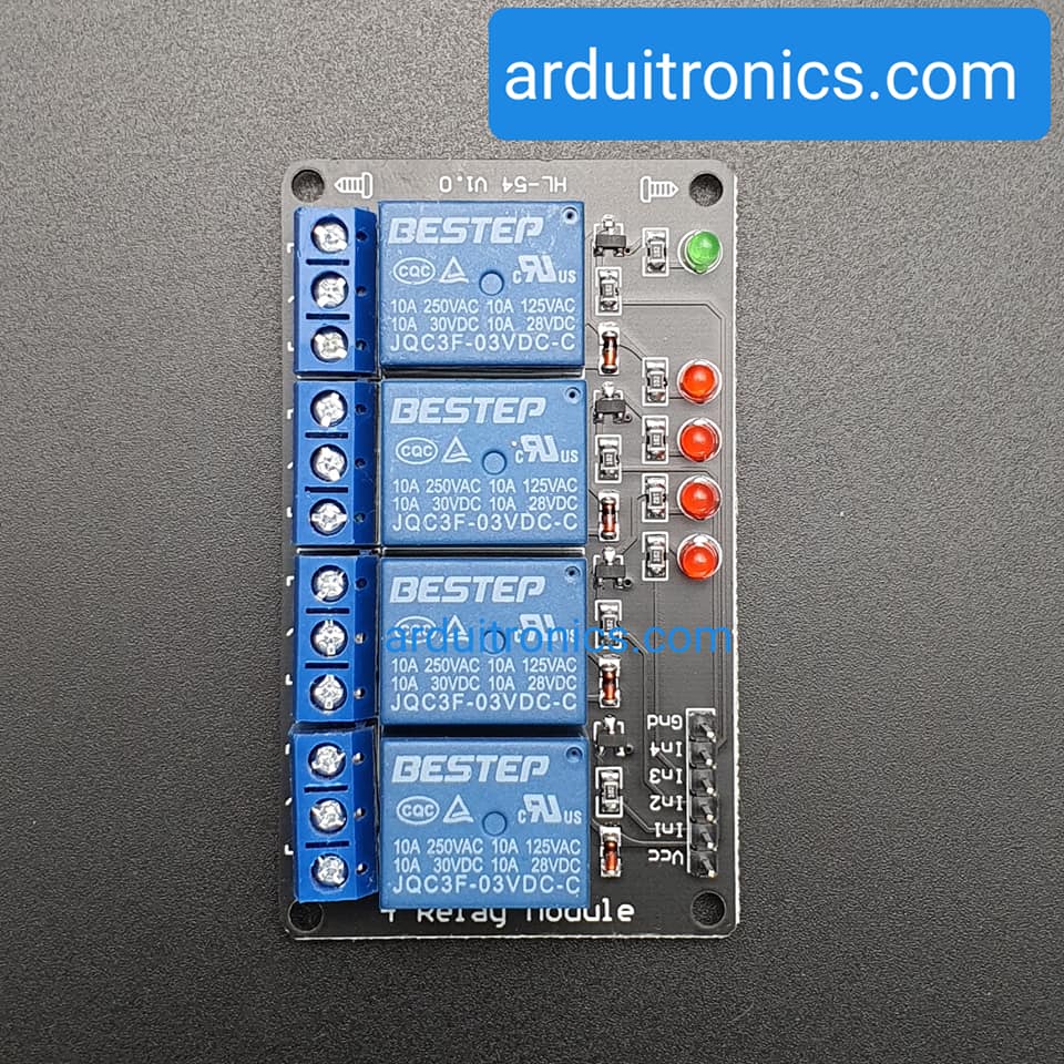 3V 4 Channel Relay Low-Level Trigger Relay Module (with LED - PCB สีดำ มีช่องสกรูให้ยึด)