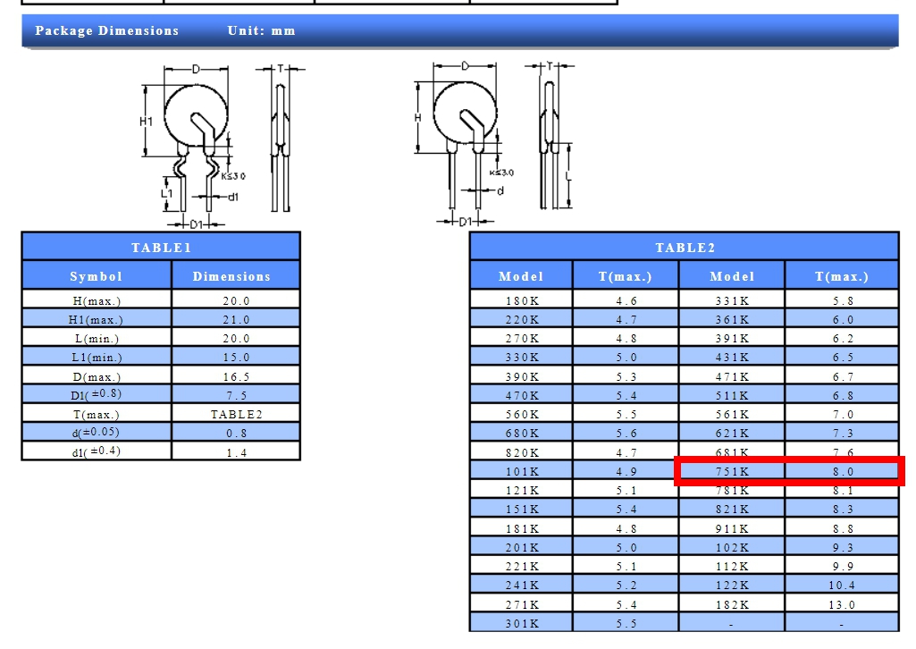 14D 14D751K Varistor