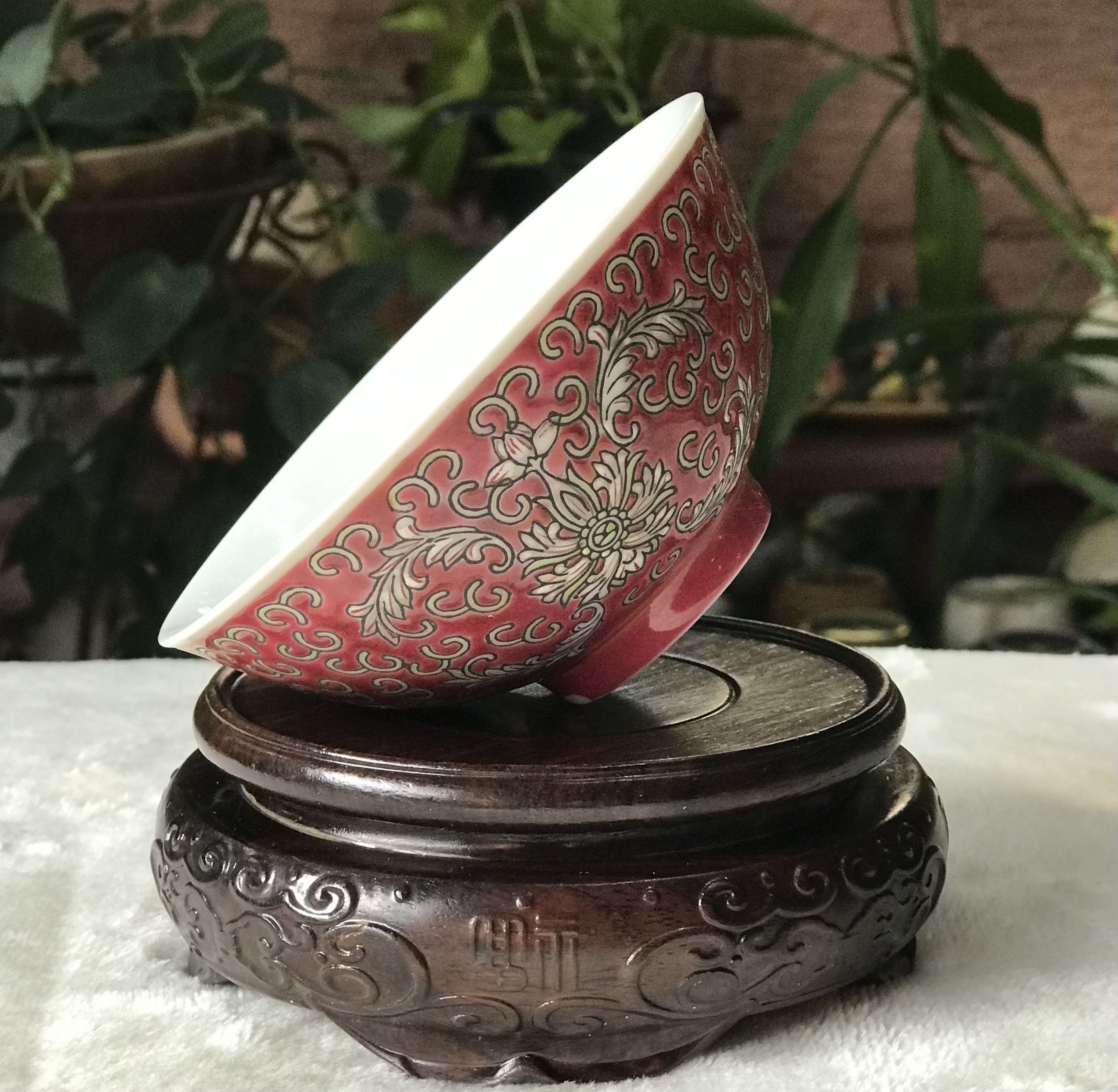 ถ้วยกระเบื้องกังใส โปร่งแสง ลายบ่วงสิ่ว(อายุวัฒนะ) บ่วงซิ่วลายนูน Chinese Bajarong Bowl