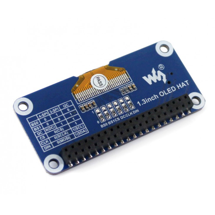 128x64, 1.3inch OLED display HAT for Raspberry Pi - Blue (แท้จาก Waveshare)