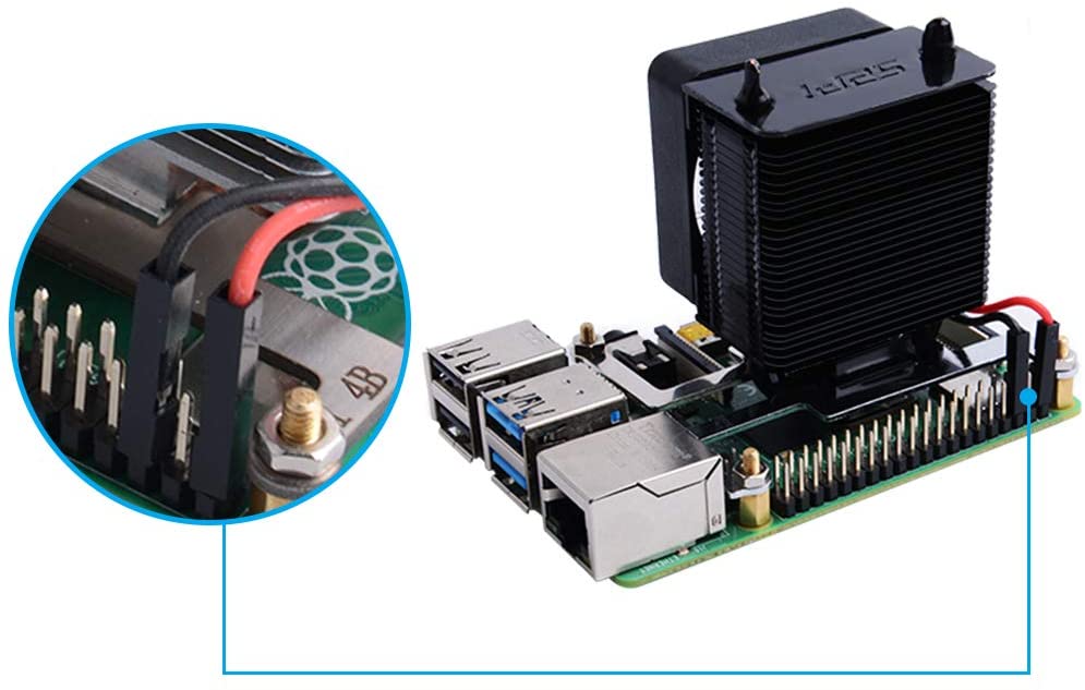 Black - ICE Tower CPU Cooling Fan for RPi 4B / 3B+/ 3B (สีดำ) with RGB LED