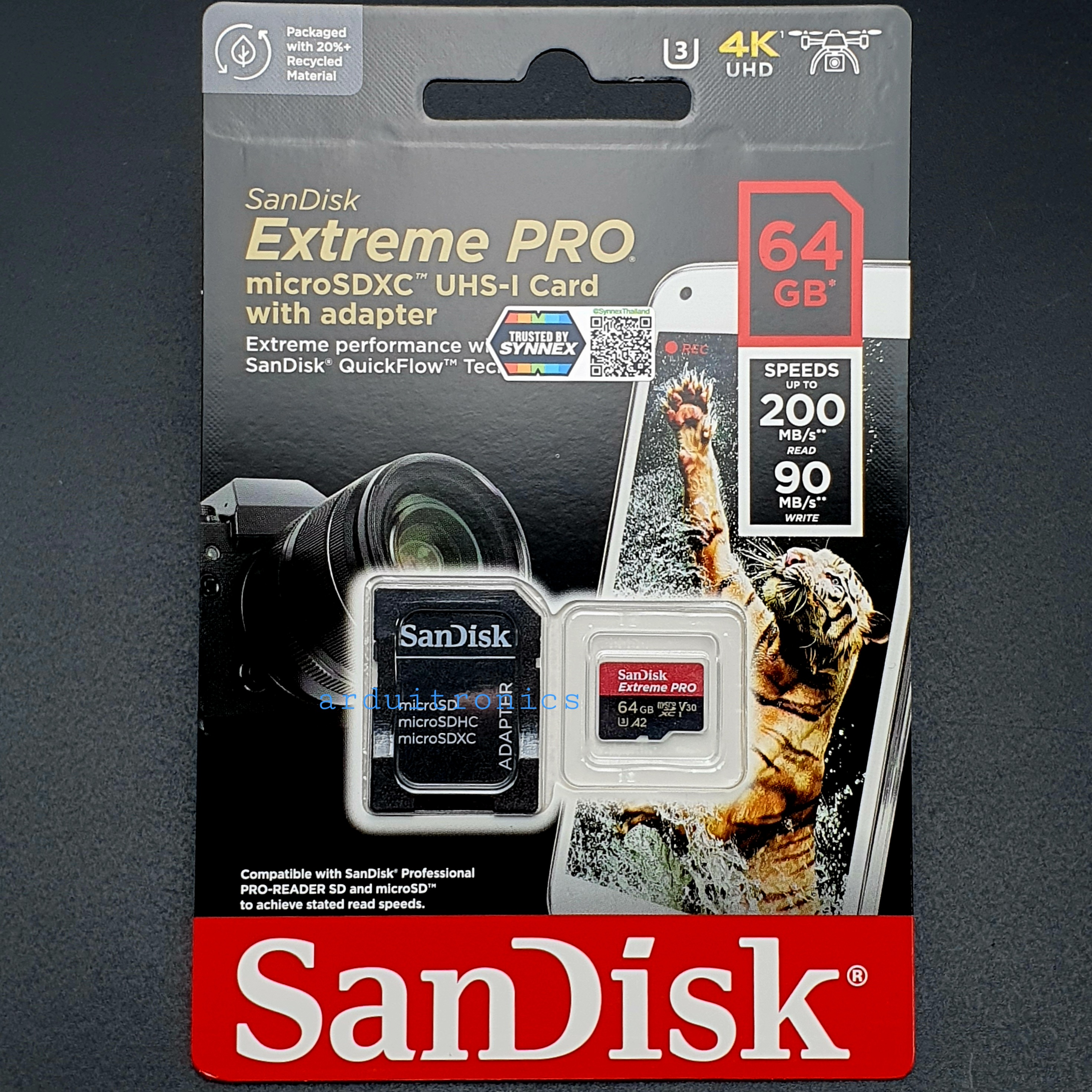 SanDisk Extream Pro 64GB microSDXC UHS-I with adapter (speed upto 200MB/s read 90MB/s)