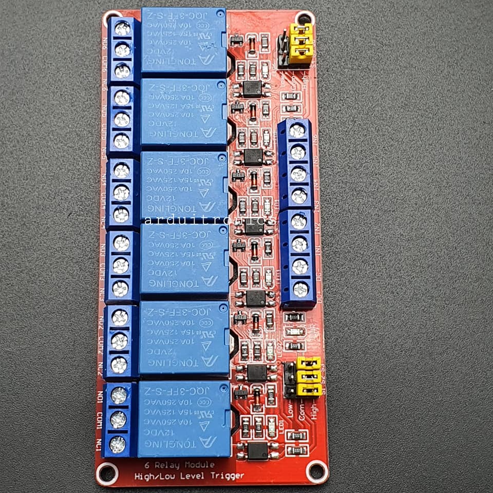 6 Channel Relay Module High/Low Level Trigger (12V) - Red PCB