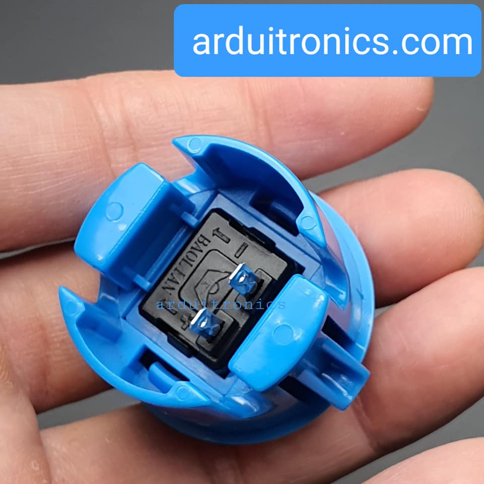 Arcade Button Blue (สีฟ้า แบบฐานสูง) ปุ่มกดตู้เกม สวิตช์ปุ่มกดติดปล่อยดับ สีฟ้า