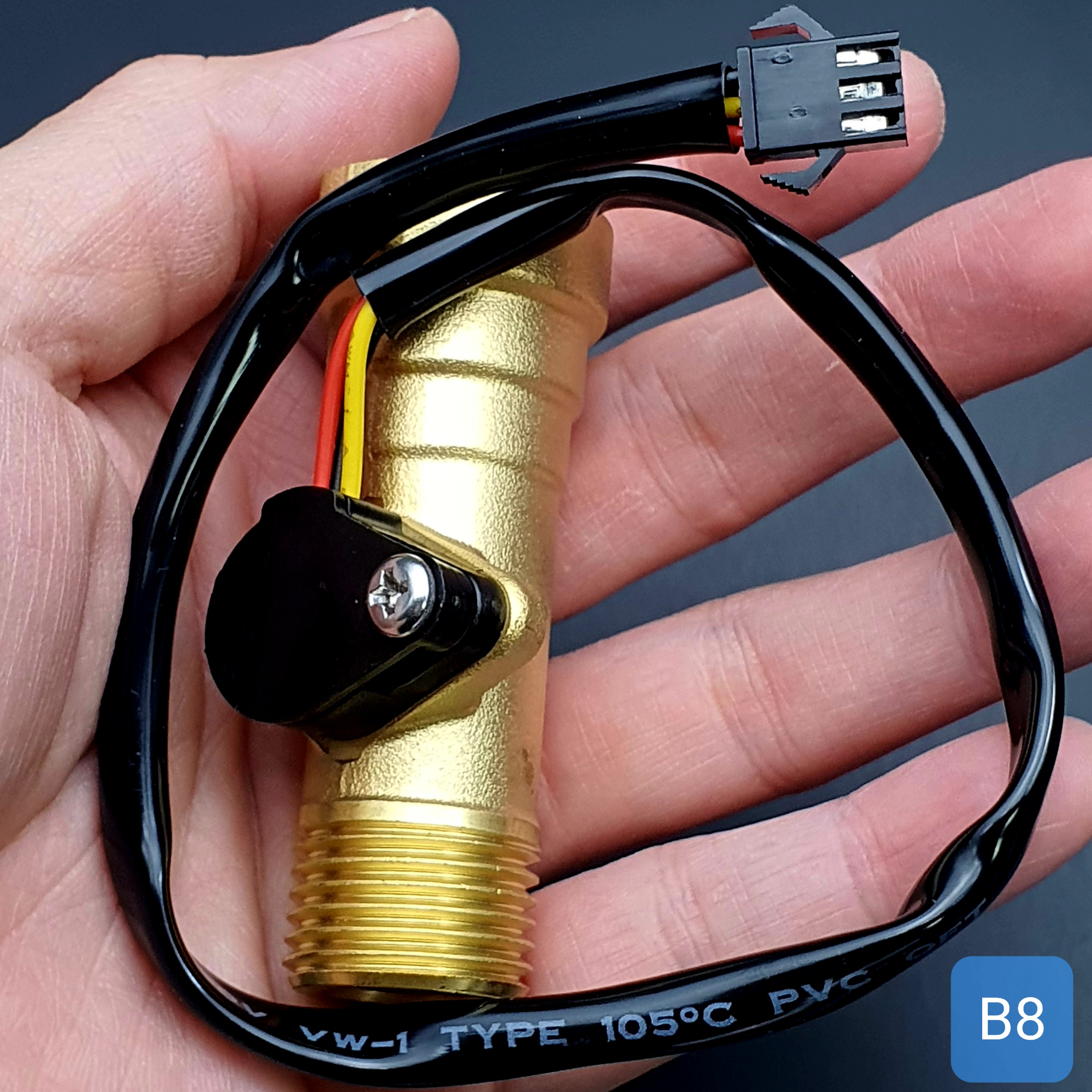 B8 เซ็นเซอร์วัดอัตราการไหลของน้ำ ทองแหลือง 1/2นิ้ว 4หุน Water Flow sensor 1-30L/min Size 68 mm