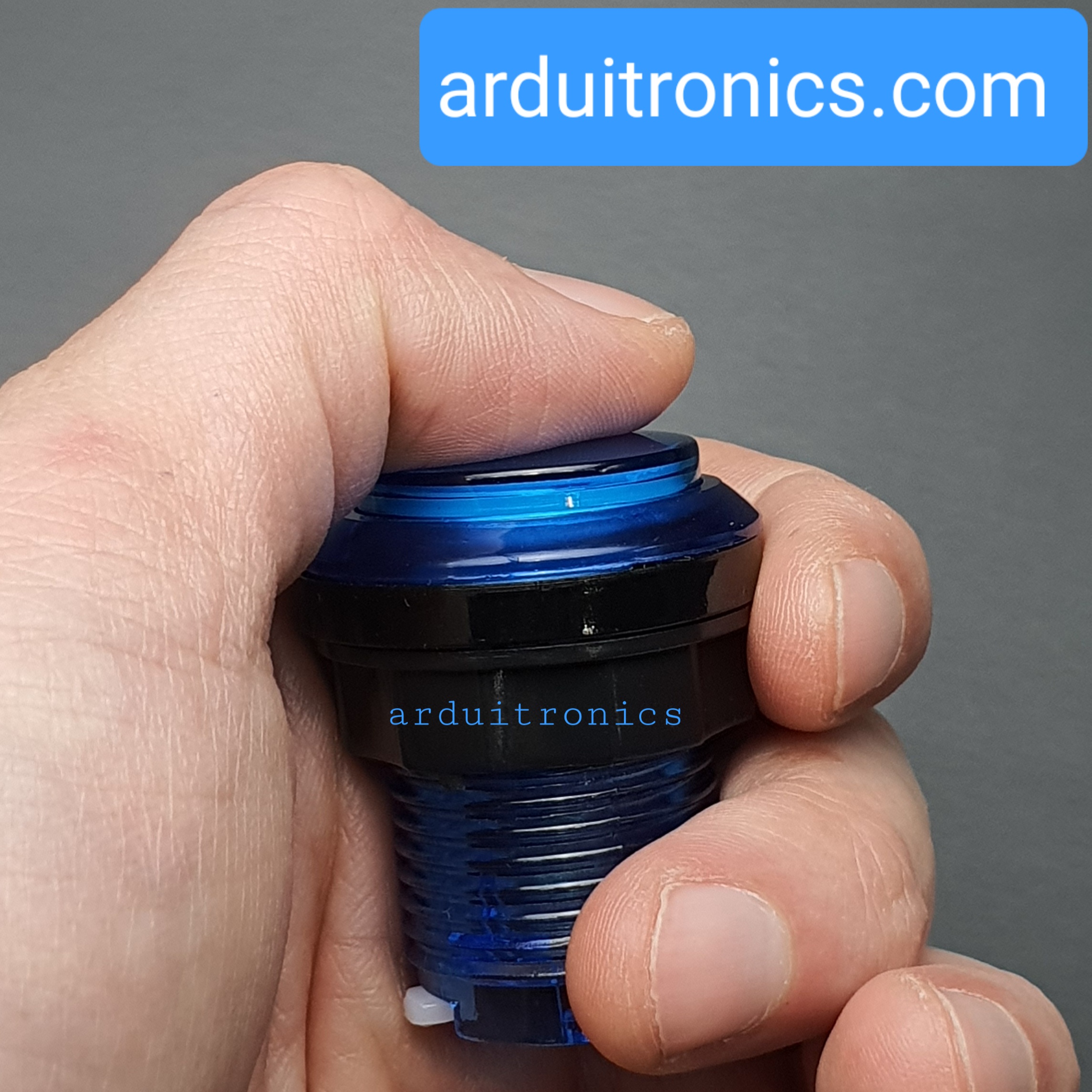 ปุ่มกดตู้เกม สวิตช์กดติดปล่อยดับขนาด 33mm พร้อมไฟ LED สีน้ำเงิน