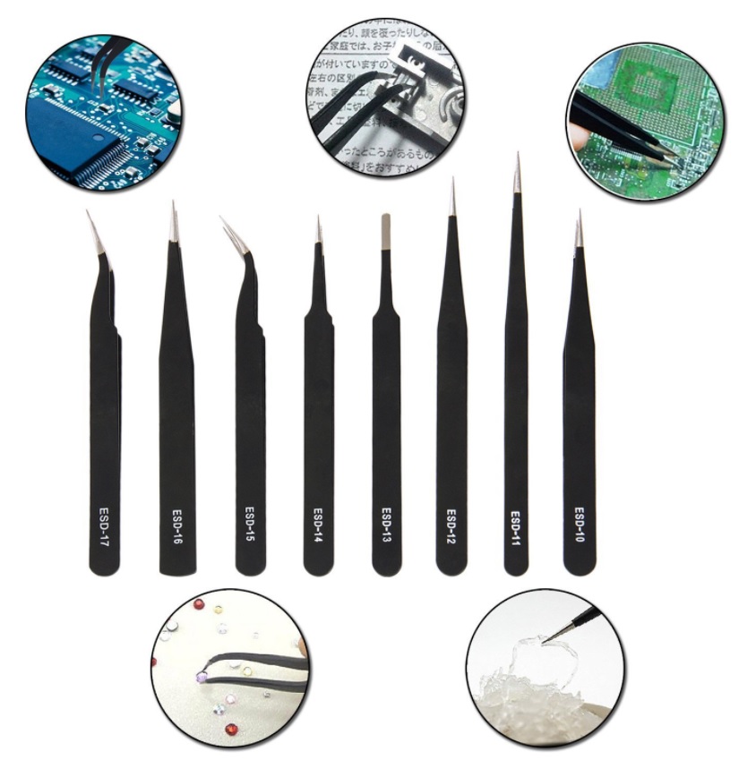ชุดเซ็ท 8 ชิ้น คีมคีบ (Tweezer) ยี่ห้อ VETUS (ESD10 - ESD17)