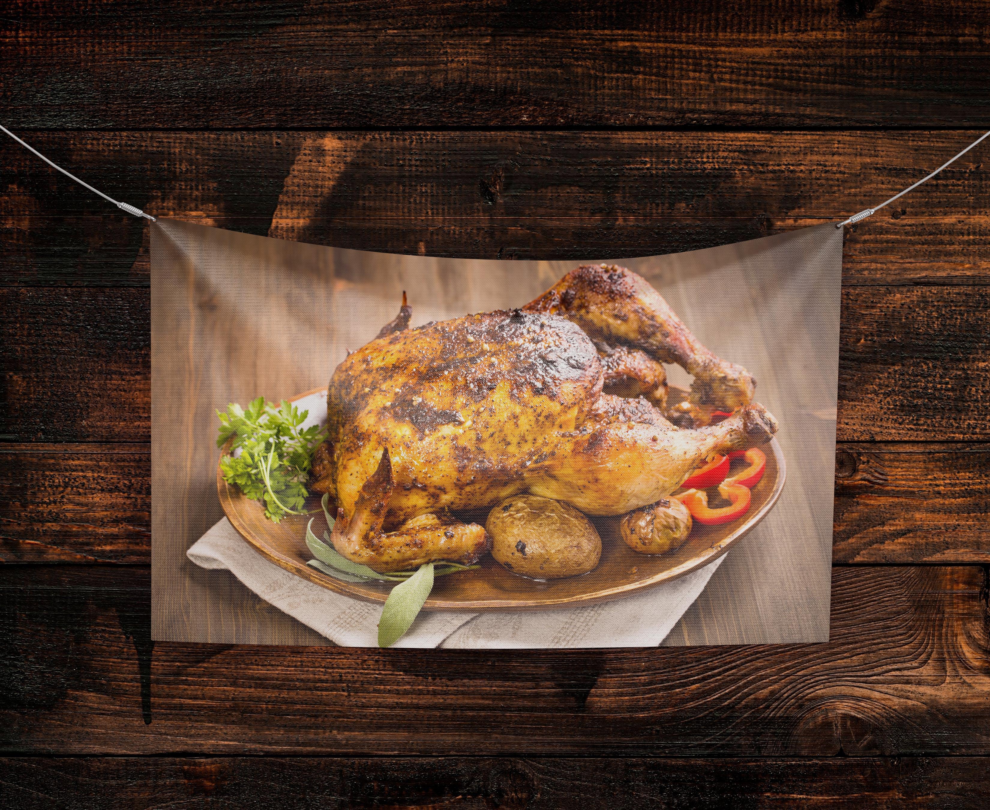 ป้ายผ้า ไก่ย่าง (มีของแถม) ผ้าพิมพ์ลาย ทนแดด ทนฝน แบรนด์ไทย รับประกัน