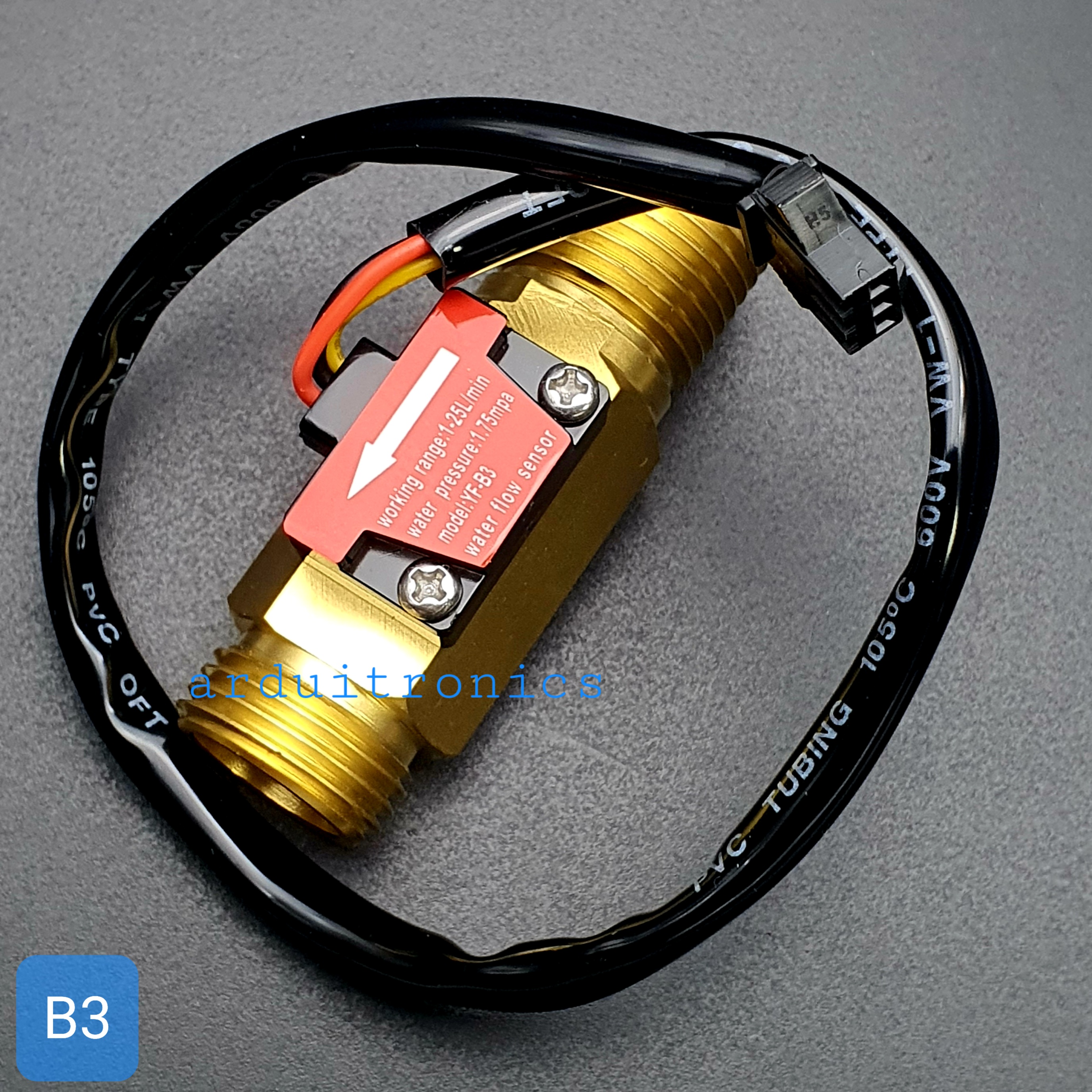 B3 เซ็นเซอร์วัดอัตราการไหลของน้ำ ทองแหลือง 1/2นิ้ว 4หุน Water Flow sensor 1-25L/min Size 60 mm