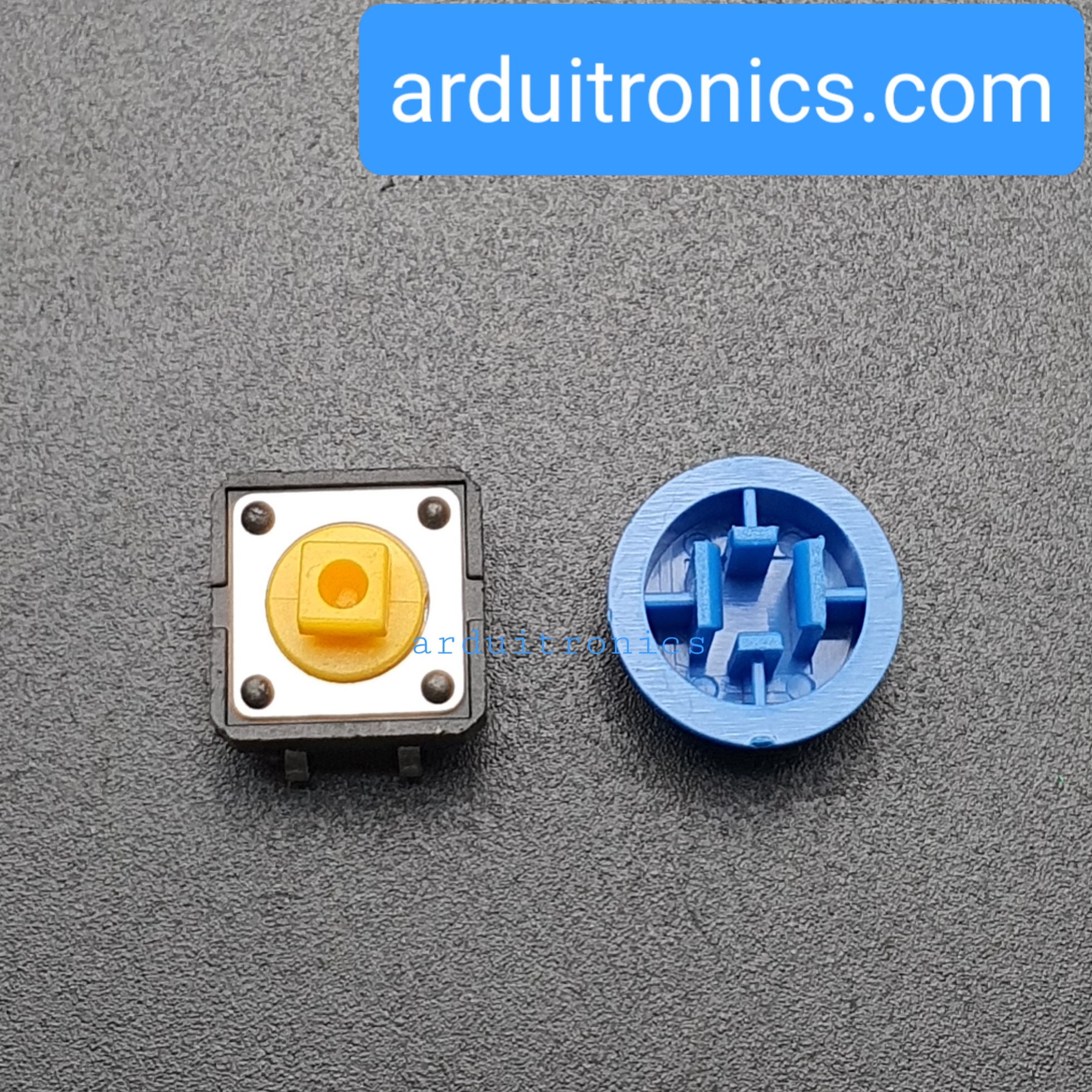 B3F Switch with Blue Round Switch Cap สวิตช์กดติดปล่อยดับพร้อมฝาครอบกลมสีน้ำเงิน ขนาด 12x12mm แพค 5 ตัว