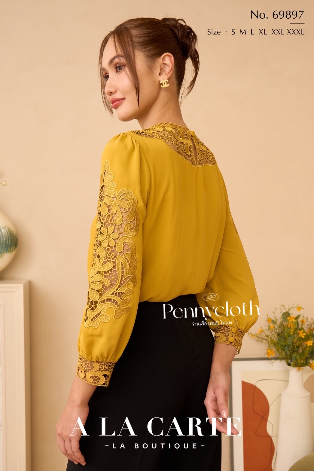 69897 เสื้อ A La Carte เสื้อชีฟองแต่งลูกไม้เนื้อทอ ช่วงอก และแขน by PENNY CLOTH