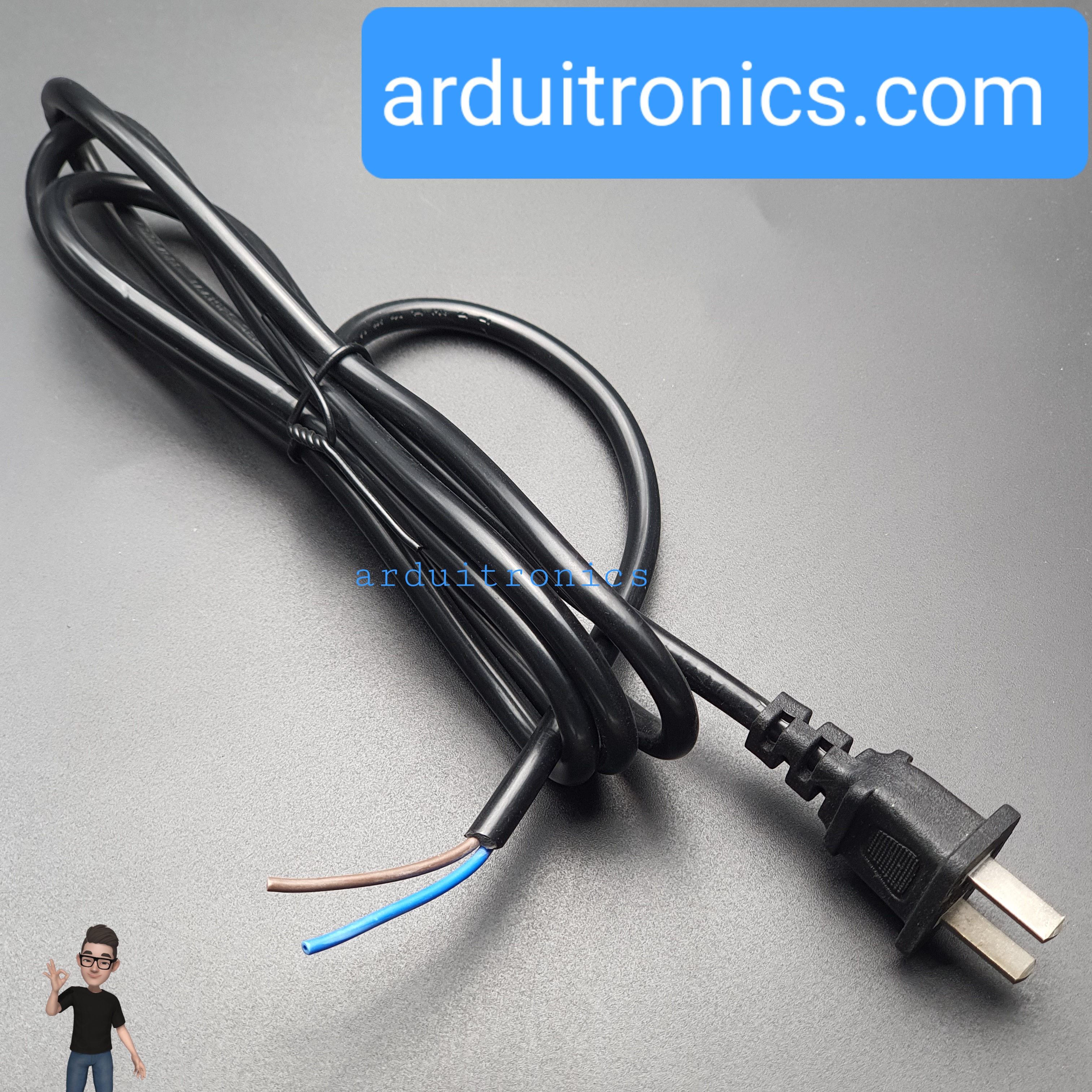 สายไฟพร้อมหัวปลั๊ก ขนาด2*0.5 ยาว1.5m 220V AC/DC 10A สายไฟแบบกลม