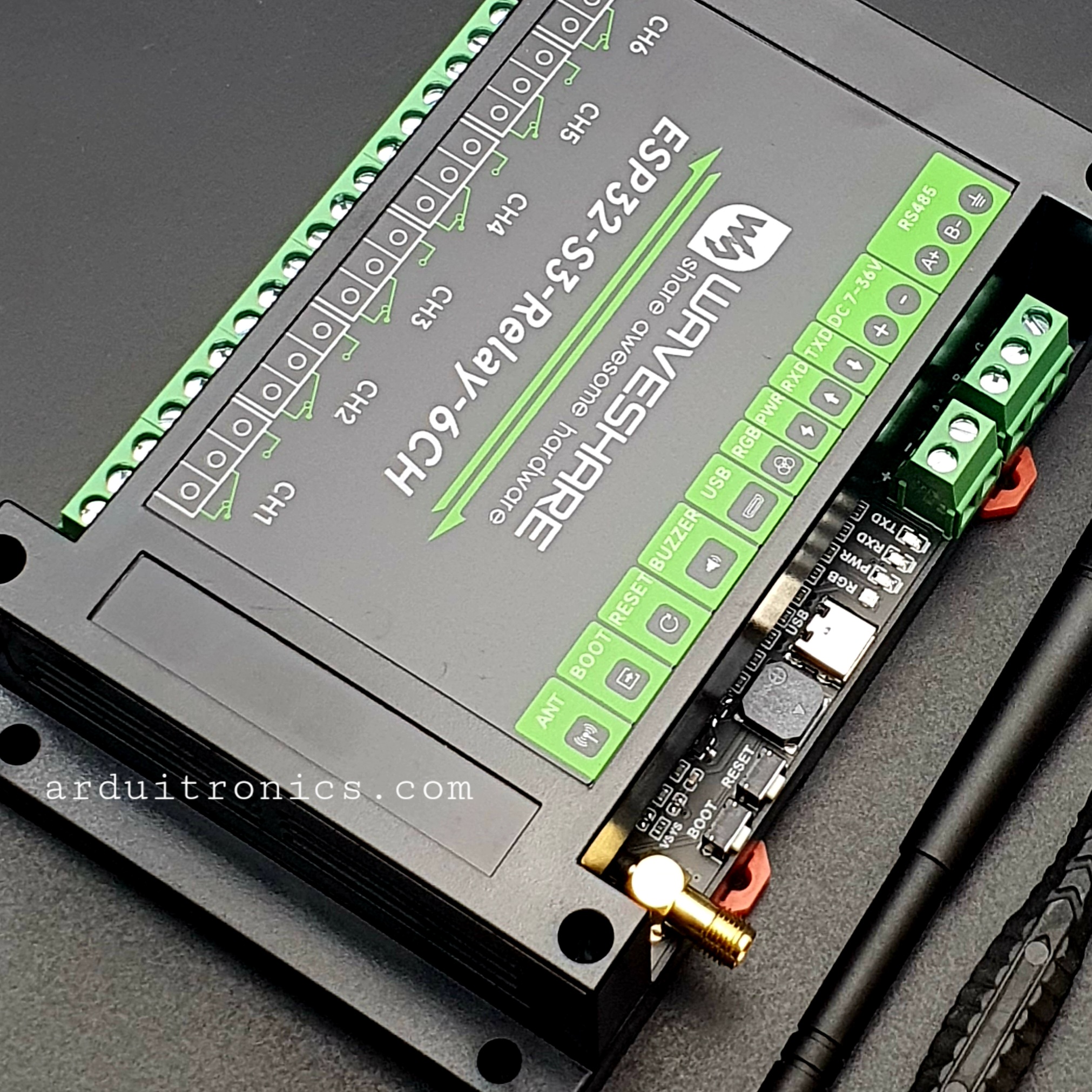 Industrial 6-Channel ESP32-S3 WiFi Relay Module, Supports WiFi / Bluetooth / RS485 control, Onboard RS485 / Pico HAT interfaces (แท้ WaveShare)